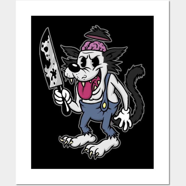 Big Bad Wolf with Knife Creepy Cute Graphic Horror Wall Art by AtomicMadhouse